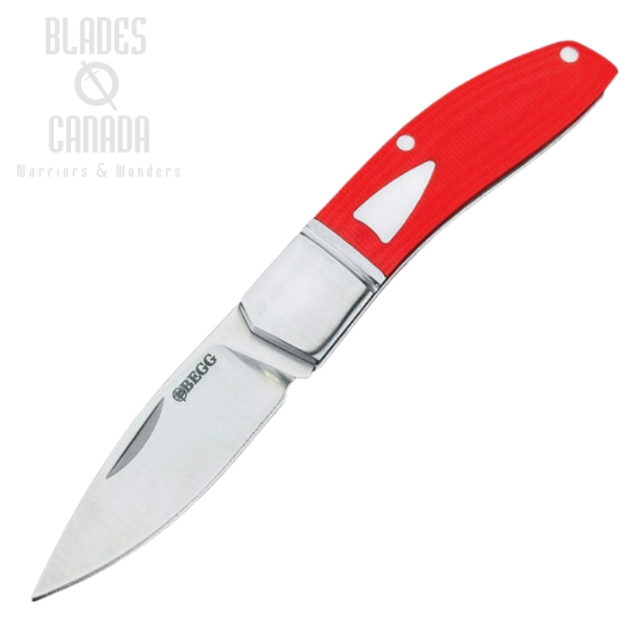 Begg Knives Traditional Slipjoint Folding Knife Small, 14C28N Satin Drop Point Blade, G10 Red, BG044